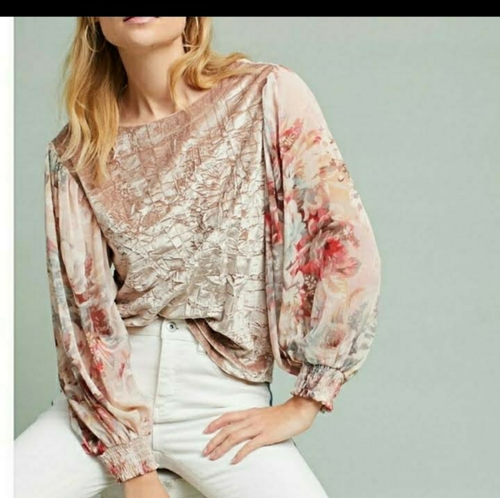 💕Anthropologie Velvet Balloon Sleeve top